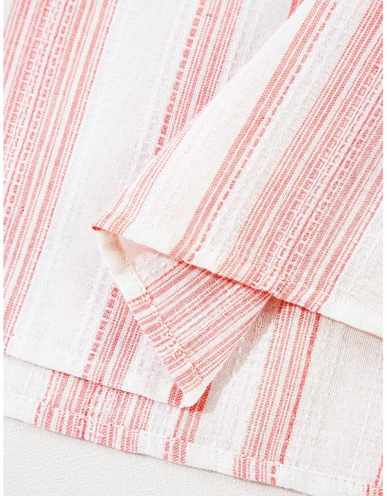 Pink Stripe Plus Size Tassel Tie Frilled Detail Short Sleeve Blouse