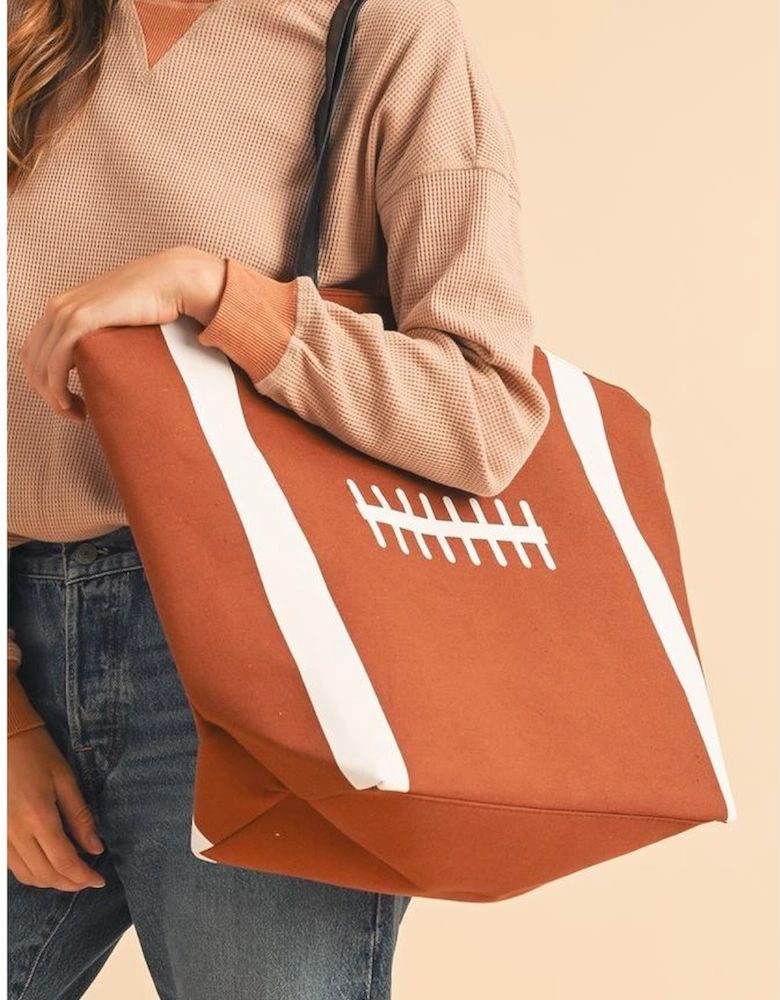 Chestnut Rugby Pattern Canvas Large Tote Bag