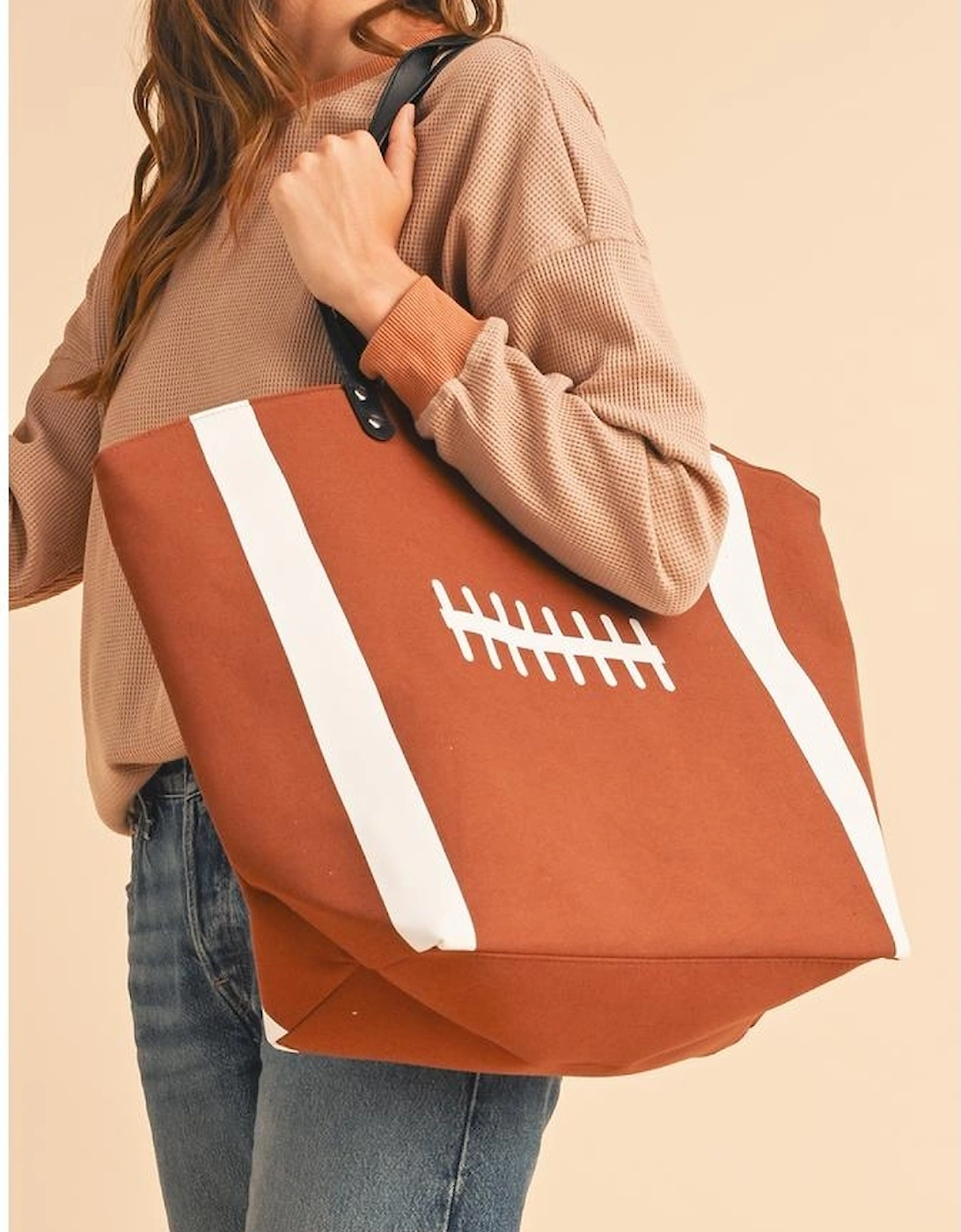 Chestnut Rugby Pattern Canvas Large Tote Bag
