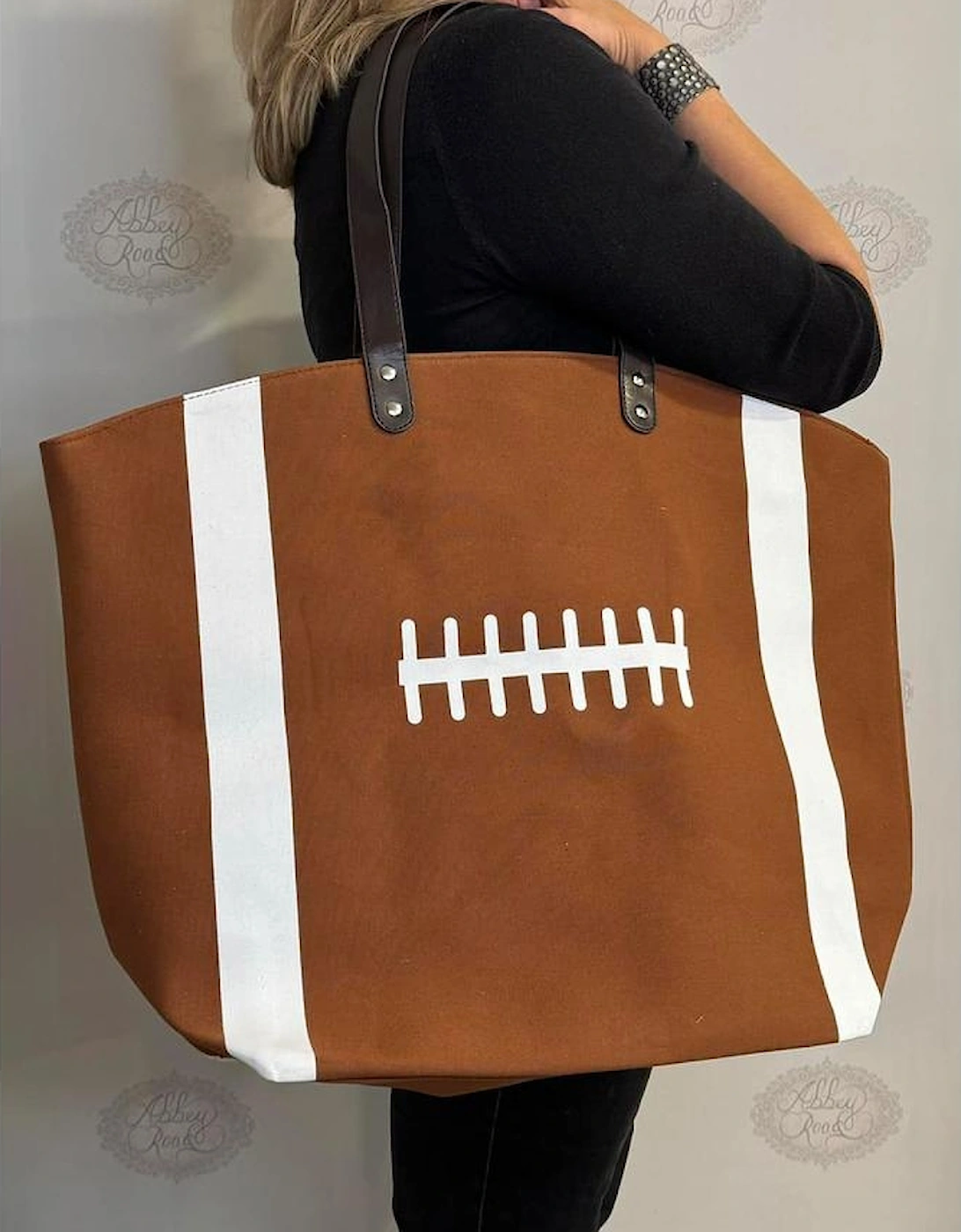 Chestnut Rugby Pattern Canvas Large Tote Bag