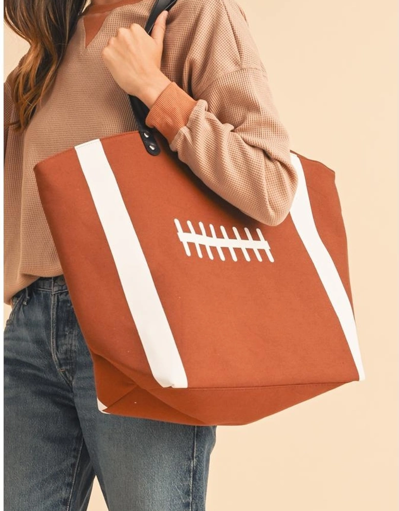 Chestnut Rugby Pattern Canvas Large Tote Bag