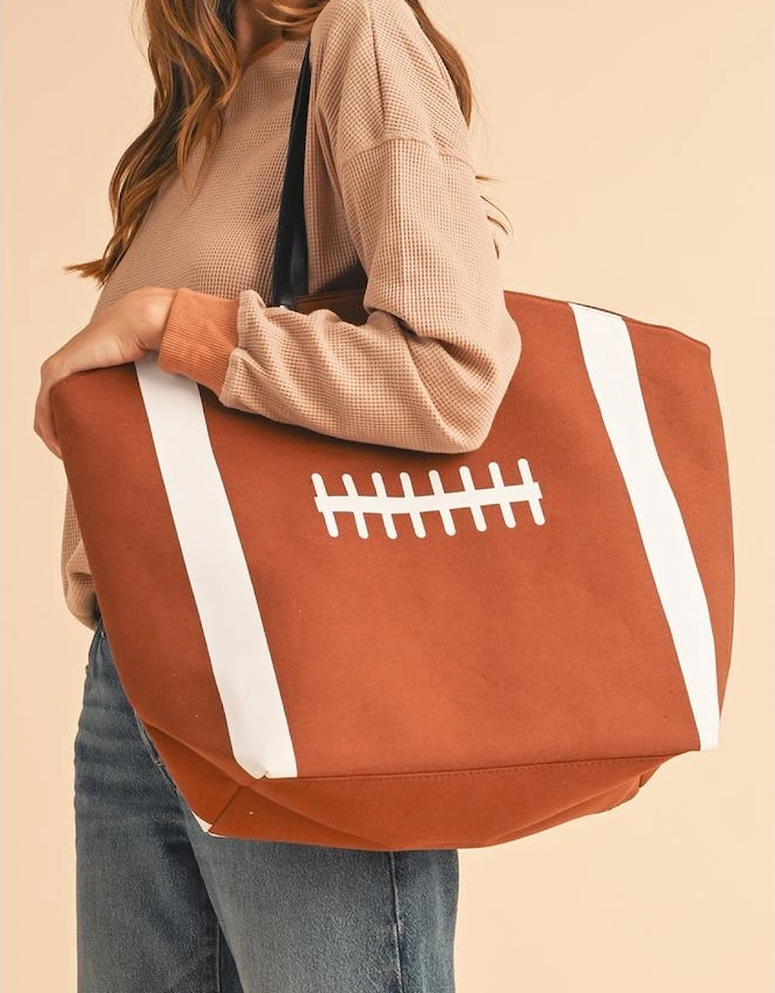 Chestnut Rugby Pattern Canvas Large Tote Bag