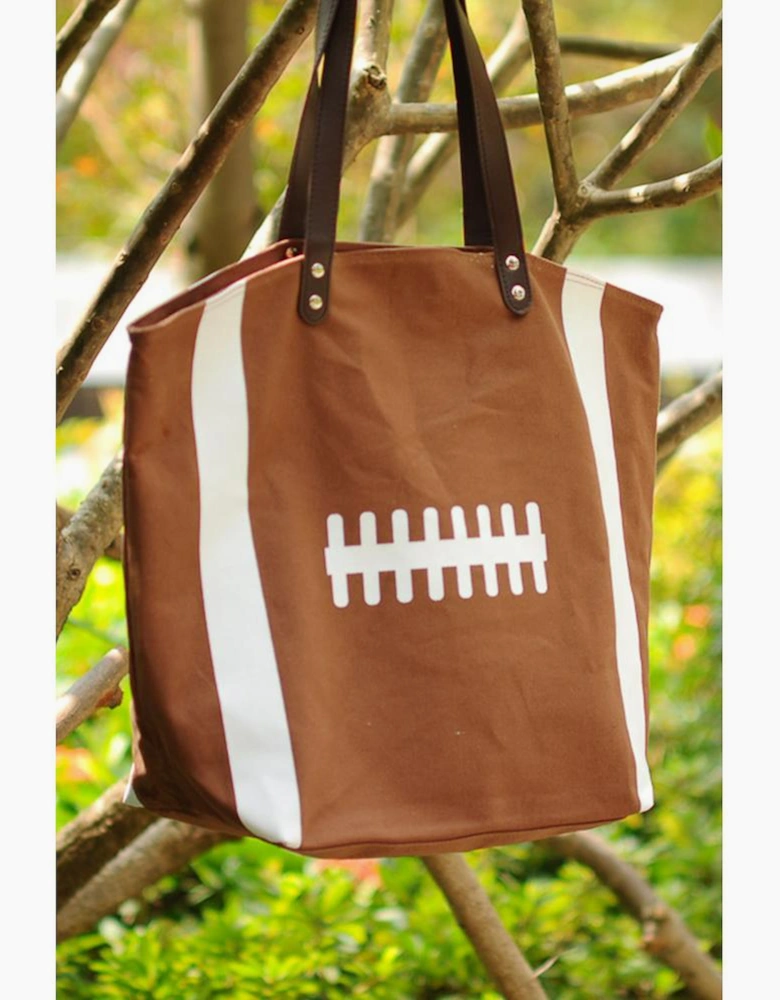 Chestnut Rugby Pattern Canvas Large Tote Bag