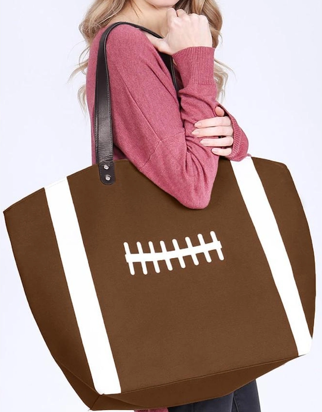 Chestnut Rugby Pattern Canvas Large Tote Bag