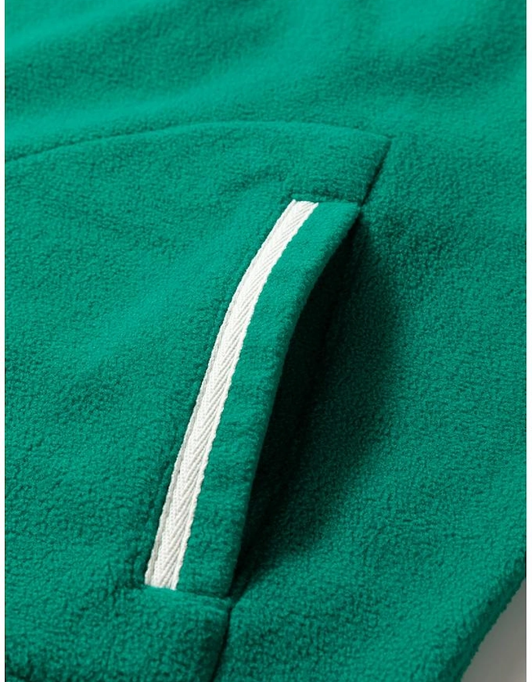 Dark Green Half Zip Contrast Trim Pocketed Plus Size Fleece Sweatshirt