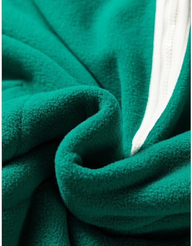 Dark Green Half Zip Contrast Trim Pocketed Plus Size Fleece Sweatshirt