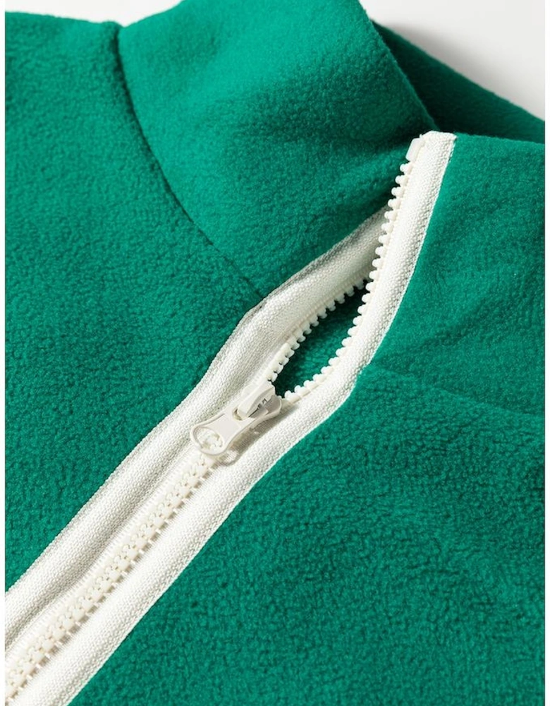 Dark Green Half Zip Contrast Trim Pocketed Plus Size Fleece Sweatshirt