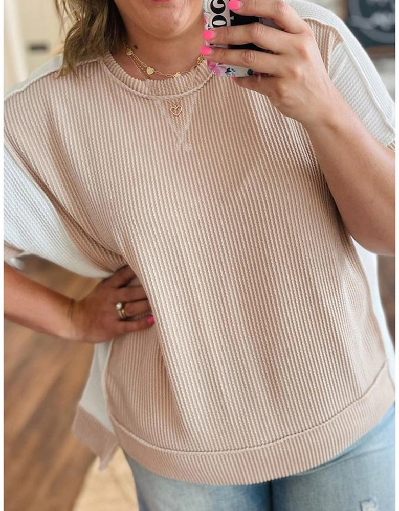 Parchment Twist Rib Colorblock Hi Low Plus Size Short Sleeve Top