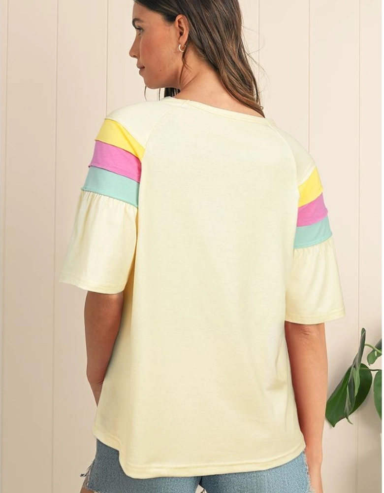 White Color Block Stitched Sleeve Loose T Shirt