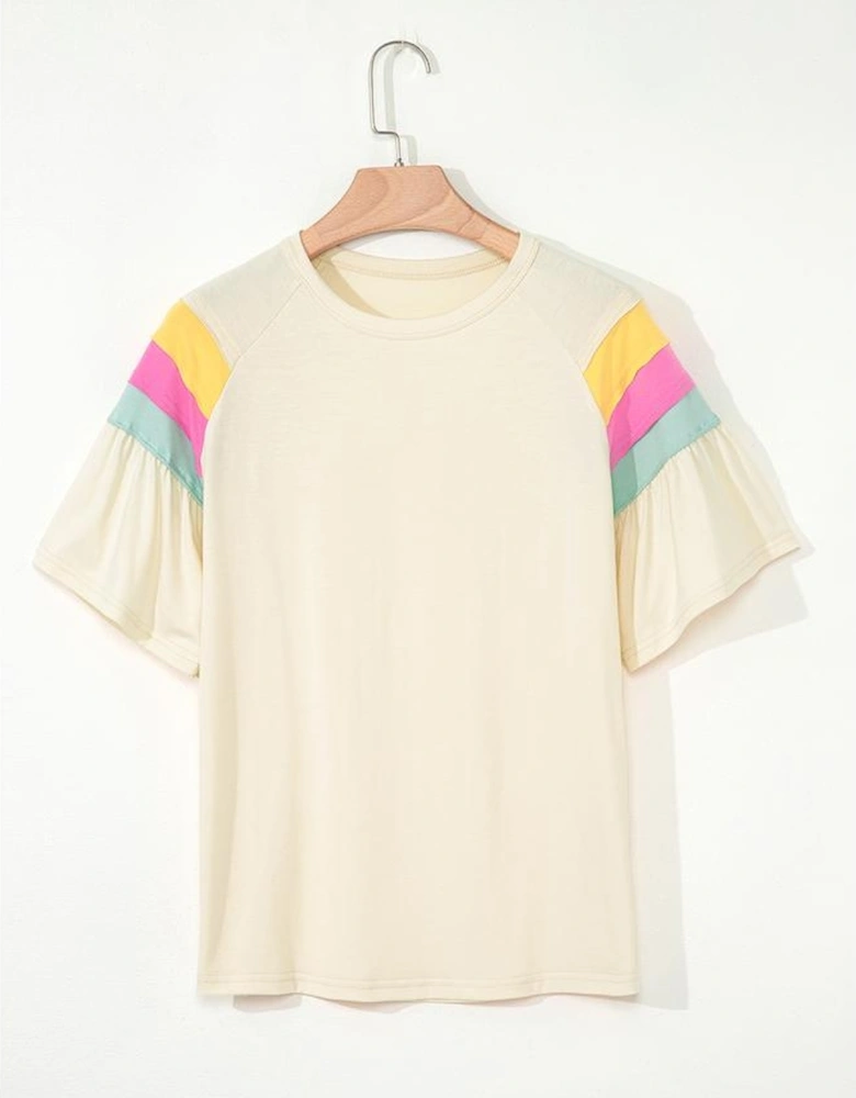 White Color Block Stitched Sleeve Loose T Shirt