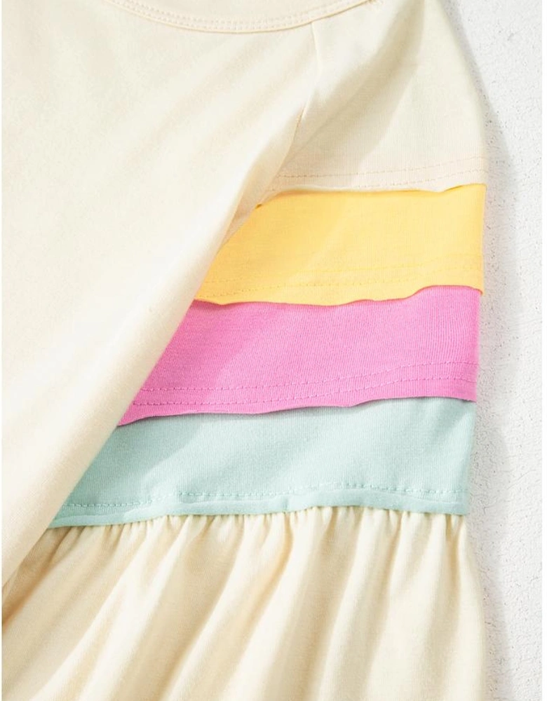 White Color Block Stitched Sleeve Loose T Shirt