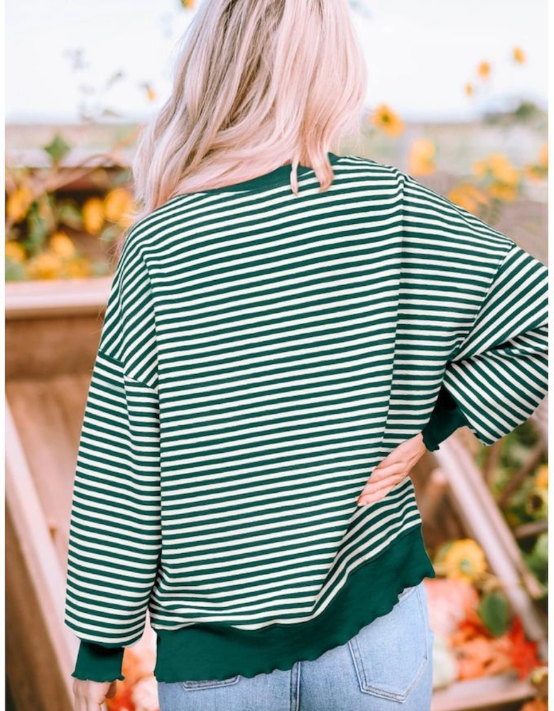 Green Stripe Chenille LUCKY Patched Pattern St Patrick Long Sleeve Top
