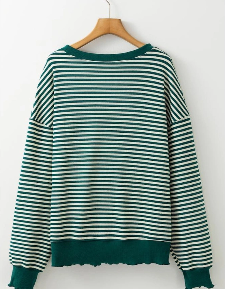 Green Stripe Chenille LUCKY Patched Pattern St Patrick Long Sleeve Top
