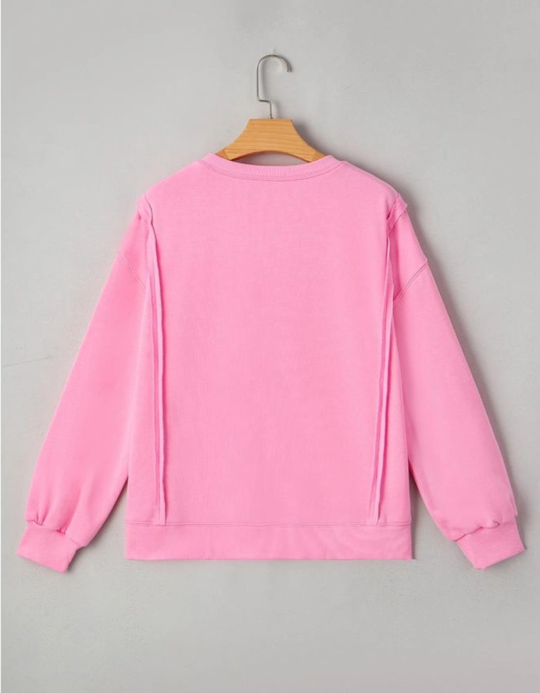 Bonbon Lace Insert Bow Embroidered Exposed Seam Sweatshirt