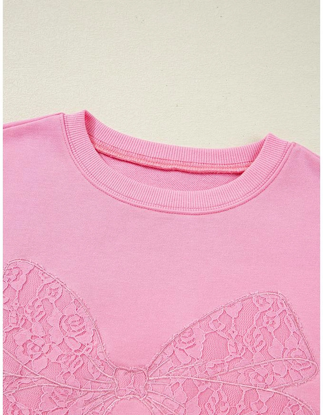 Bonbon Lace Insert Bow Embroidered Exposed Seam Sweatshirt