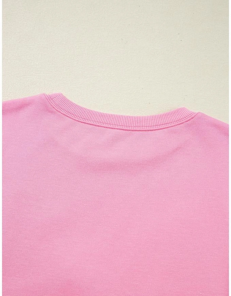 Bonbon Lace Insert Bow Embroidered Exposed Seam Sweatshirt