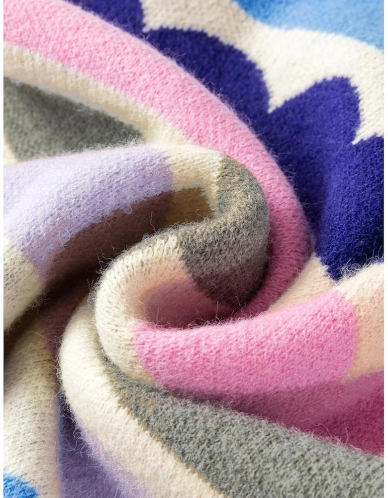 Dark Blue Wave Striped Balloon Sleeve Drop Shoulder Sweater