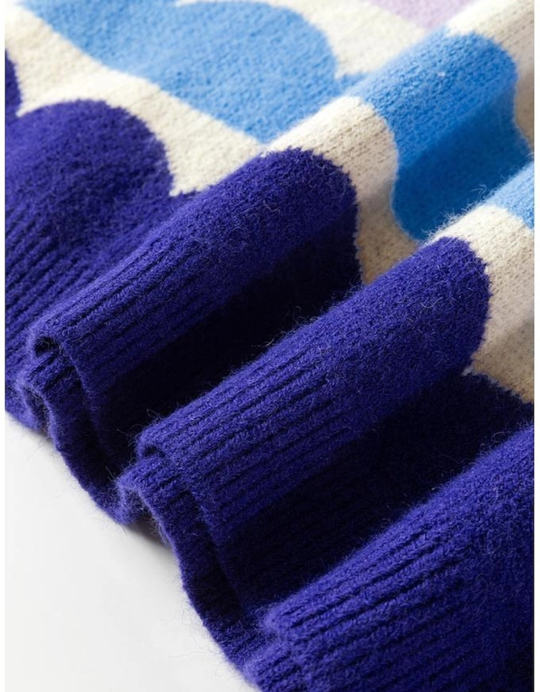 Dark Blue Wave Striped Balloon Sleeve Drop Shoulder Sweater