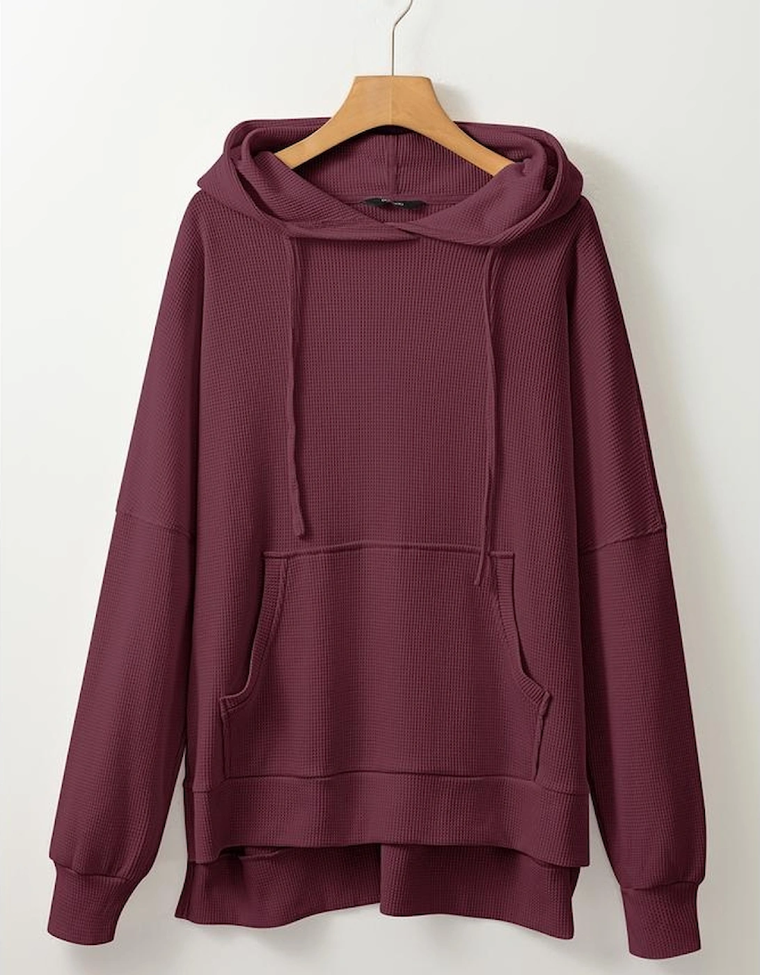 Red Dahlia Waffle Knit Fleece Lined High Low Oversized Hoodie