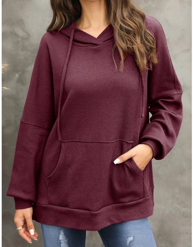 Red Dahlia Waffle Knit Fleece Lined High Low Oversized Hoodie