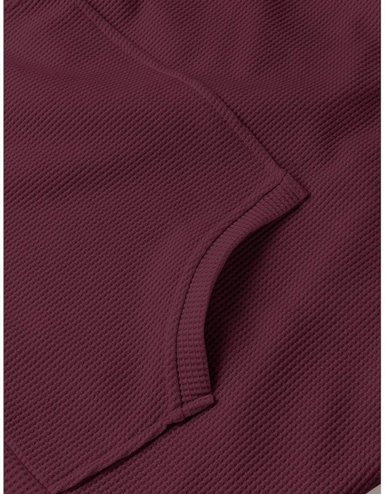 Red Dahlia Waffle Knit Fleece Lined High Low Oversized Hoodie