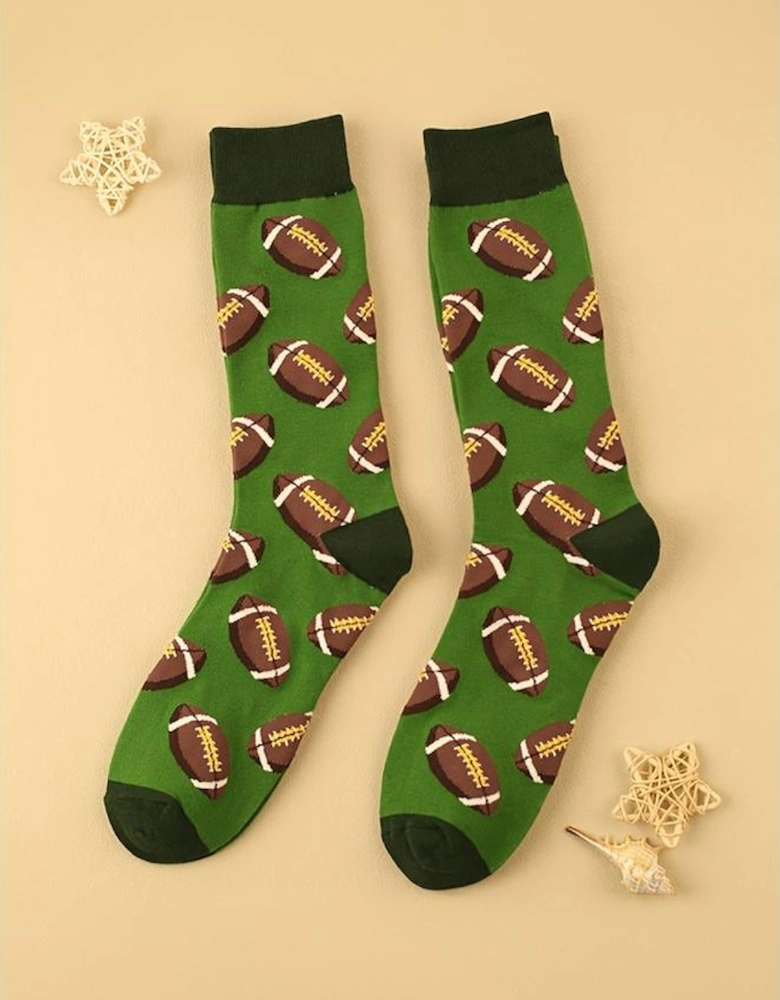 Azura Exchange Blackish Green Rugby Football Print Mid-length Socks