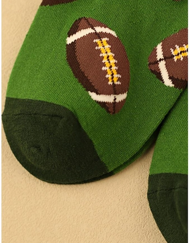 Azura Exchange Blackish Green Rugby Football Print Mid-length Socks