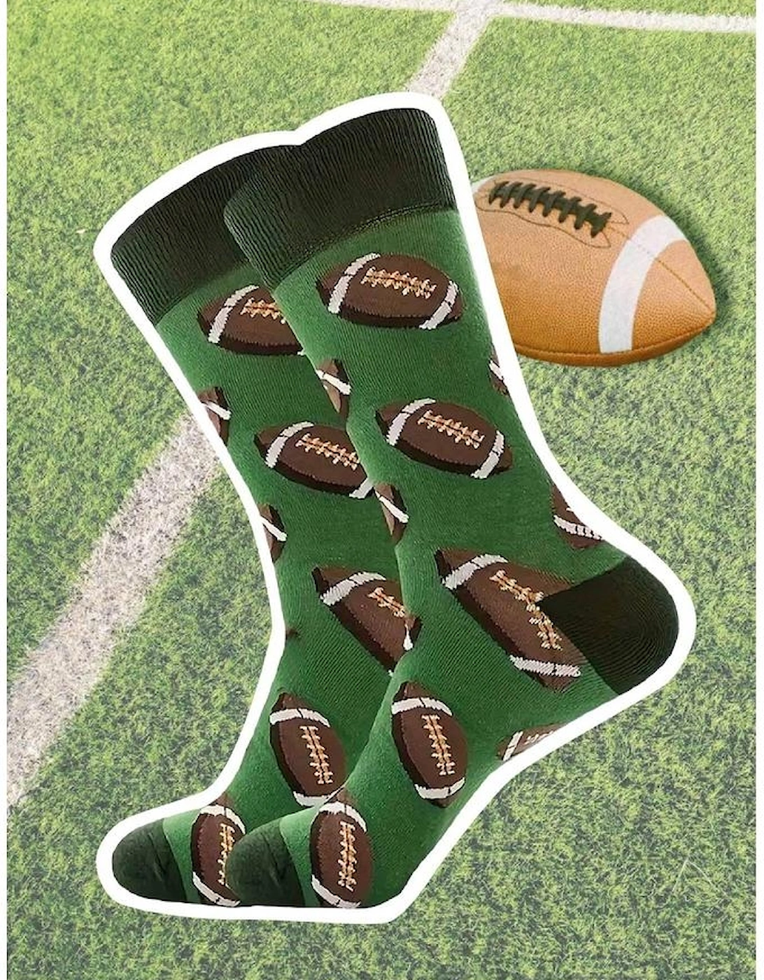 Azura Exchange Blackish Green Rugby Football Print Mid-length Socks