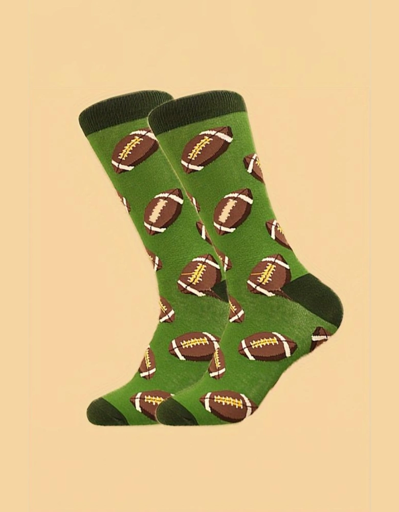 Azura Exchange Blackish Green Rugby Football Print Mid-length Socks
