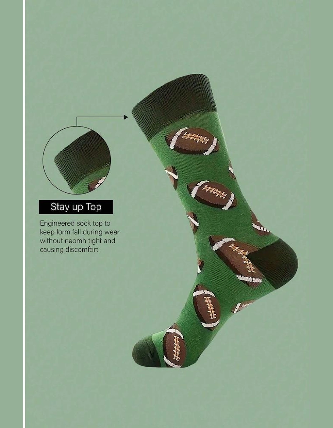 Azura Exchange Blackish Green Rugby Football Print Mid-length Socks