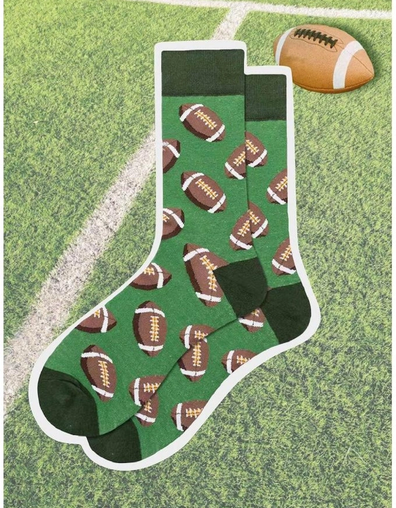 Azura Exchange Blackish Green Rugby Football Print Mid-length Socks