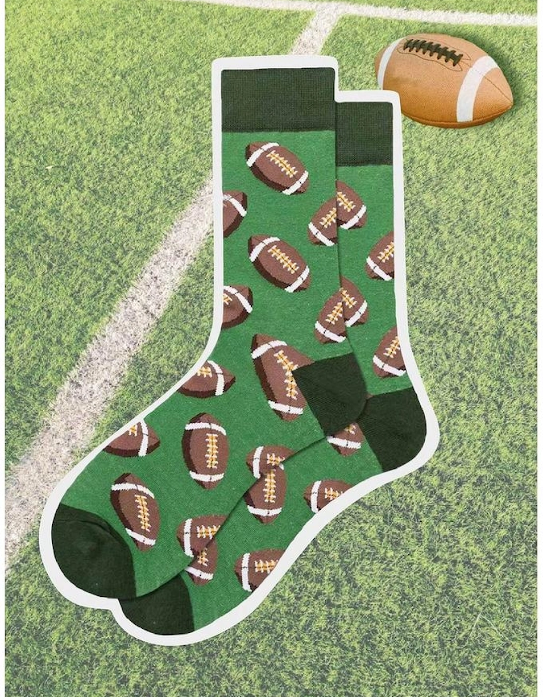 Azura Exchange Blackish Green Rugby Football Print Mid-length Socks, 11 of 10