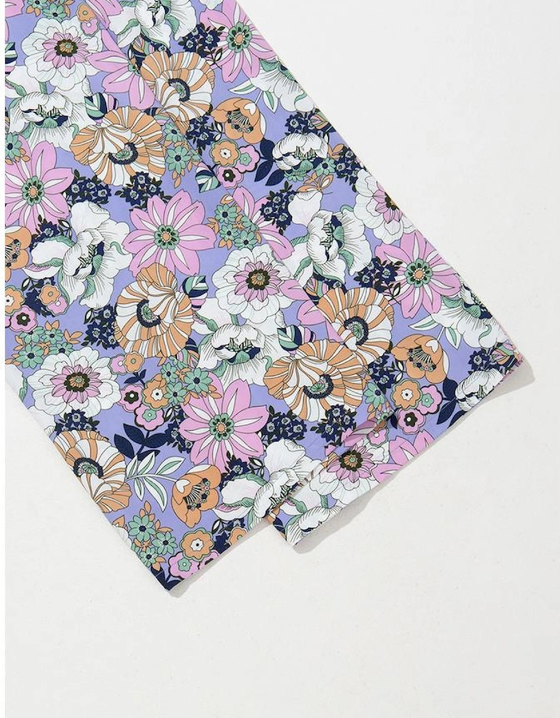 Purple Floral Print Smocked High Waist Square Neck Jumpsuit