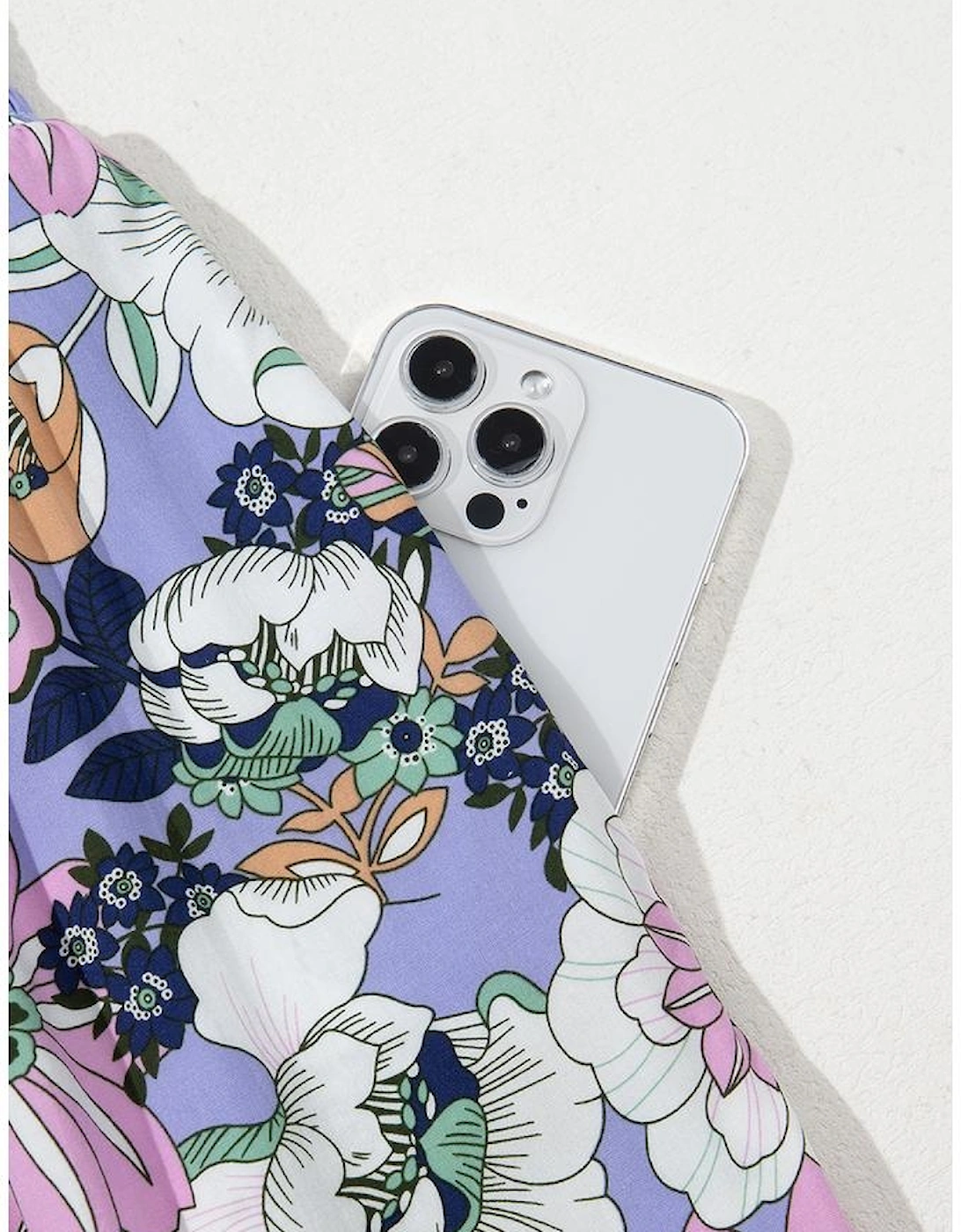 Purple Floral Print Smocked High Waist Square Neck Jumpsuit