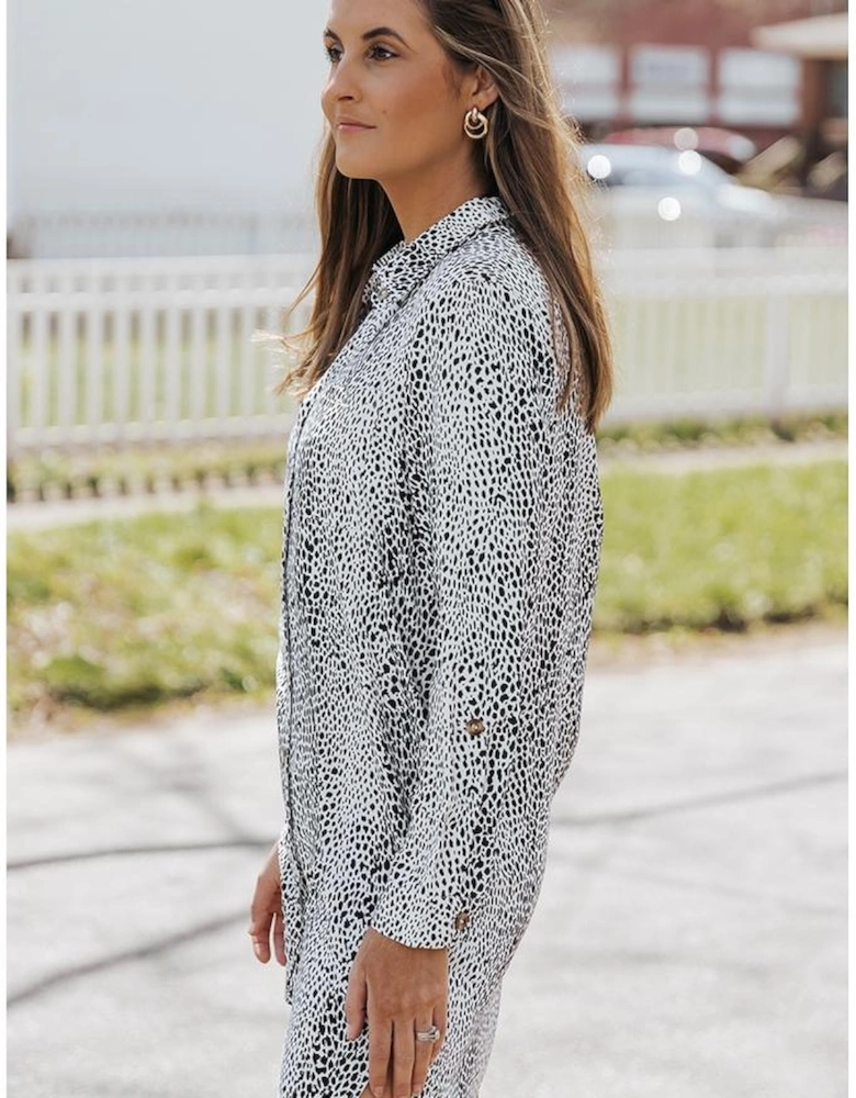 Long Sleeve Leopard Animal Print Shirt Dress