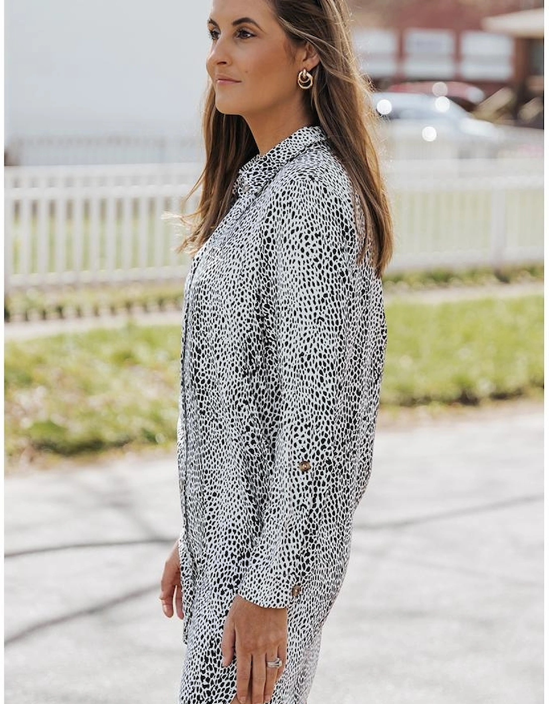 Long Sleeve Leopard Animal Print Shirt Dress