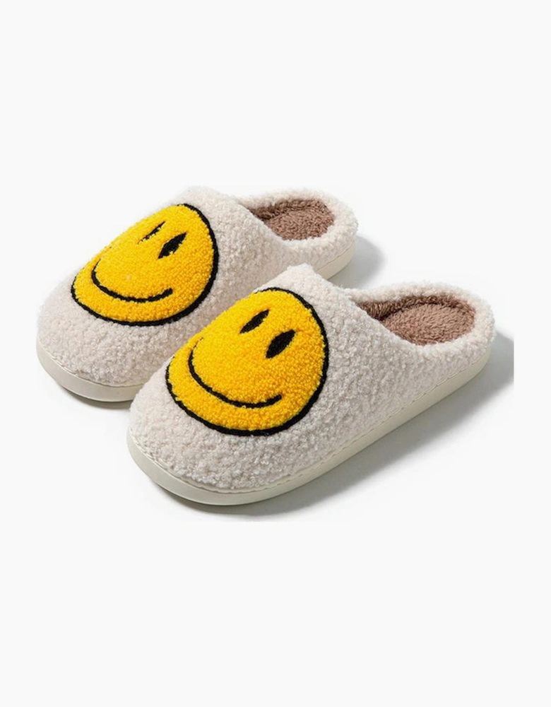 Azura Exchange White Smile Face Print Non-slip Plush Slippers