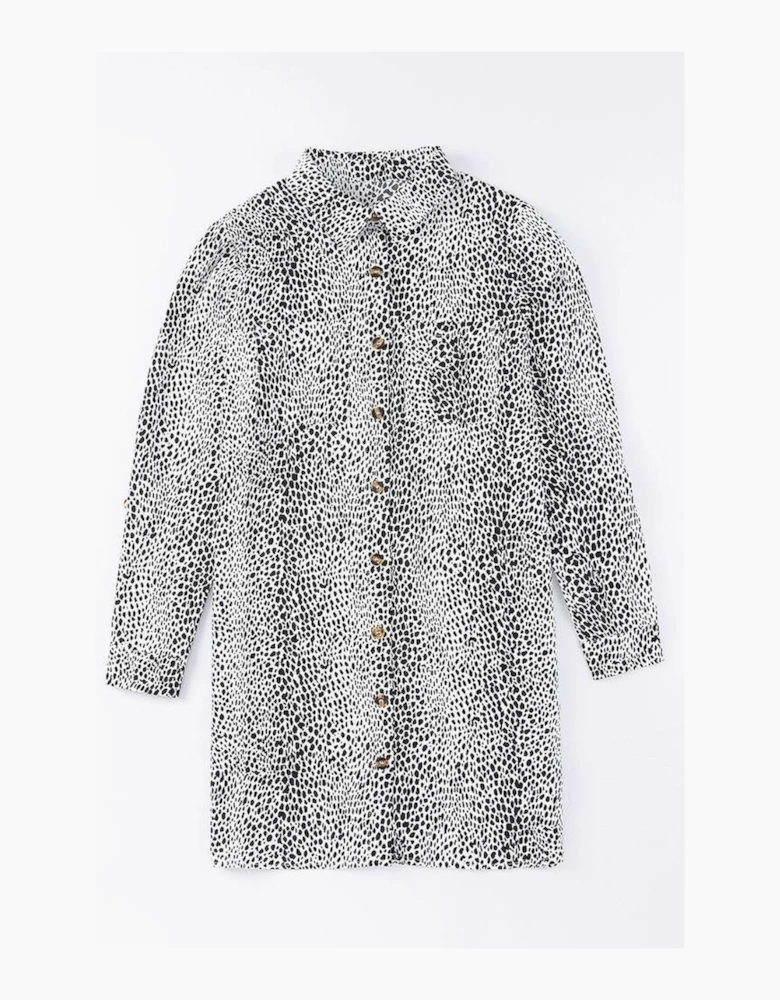 Long Sleeve Leopard Animal Print Shirt Dress