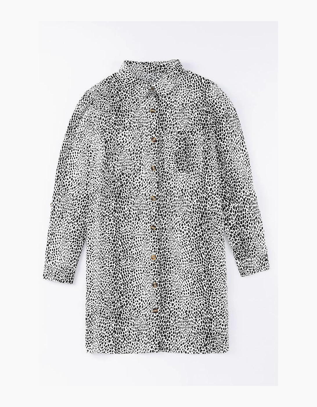 Long Sleeve Leopard Animal Print Shirt Dress