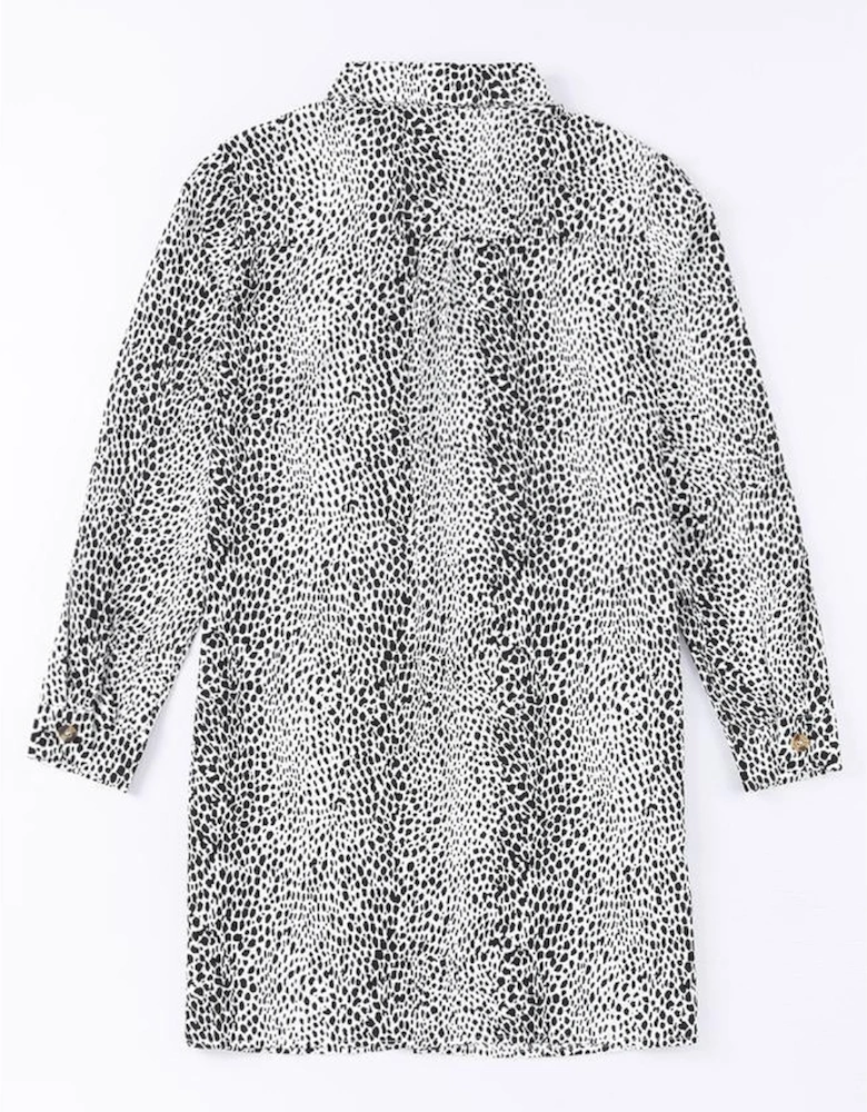 Long Sleeve Leopard Animal Print Shirt Dress