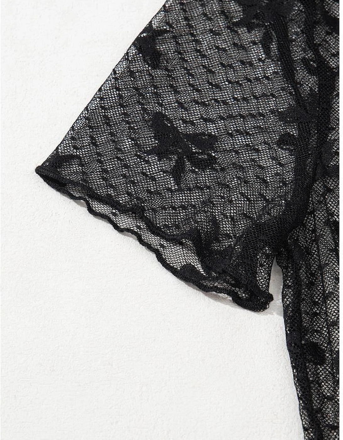 Black Bow Knot Dotted See-through Mesh Patched Slim Fit Blouse