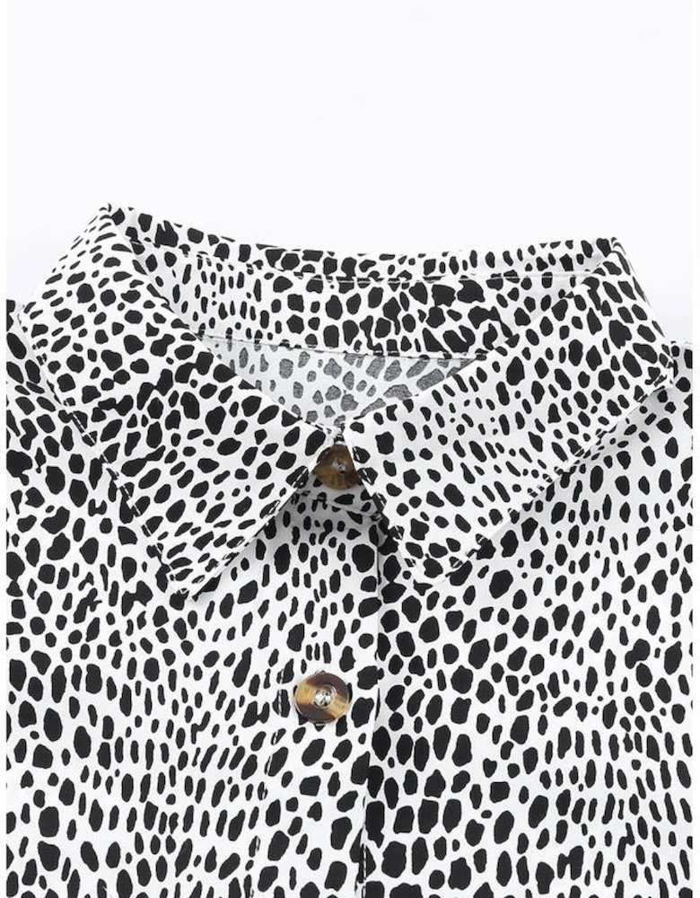 Long Sleeve Leopard Animal Print Shirt Dress