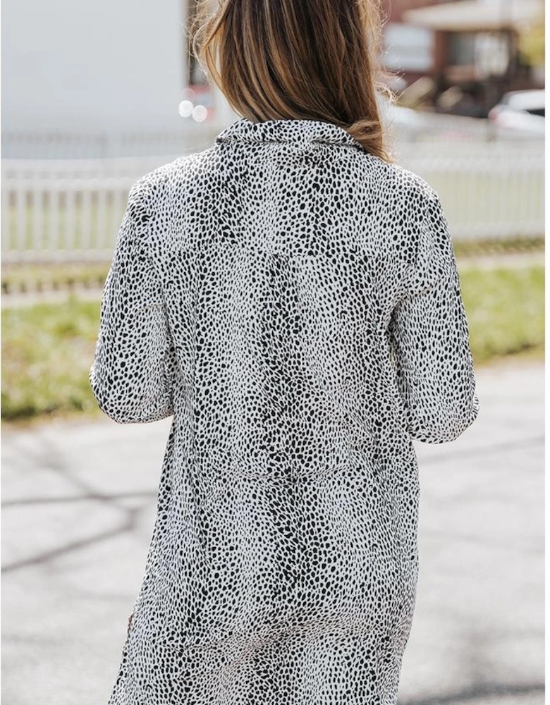 Long Sleeve Leopard Animal Print Shirt Dress