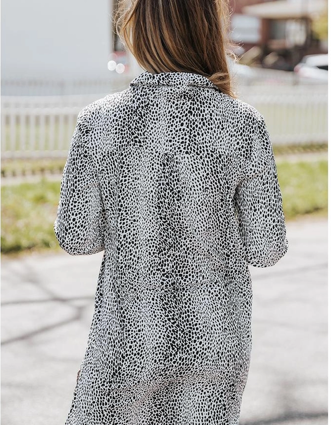 Long Sleeve Leopard Animal Print Shirt Dress