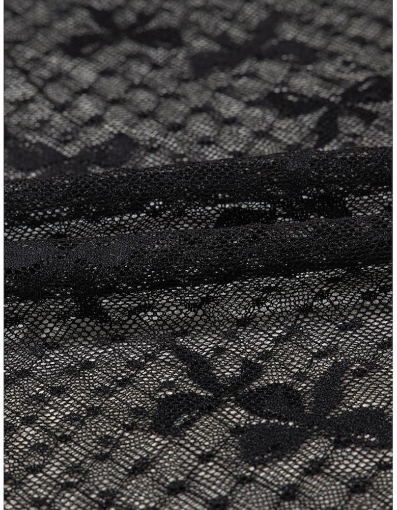 Black Bow Knot Dotted See-through Mesh Patched Slim Fit Blouse