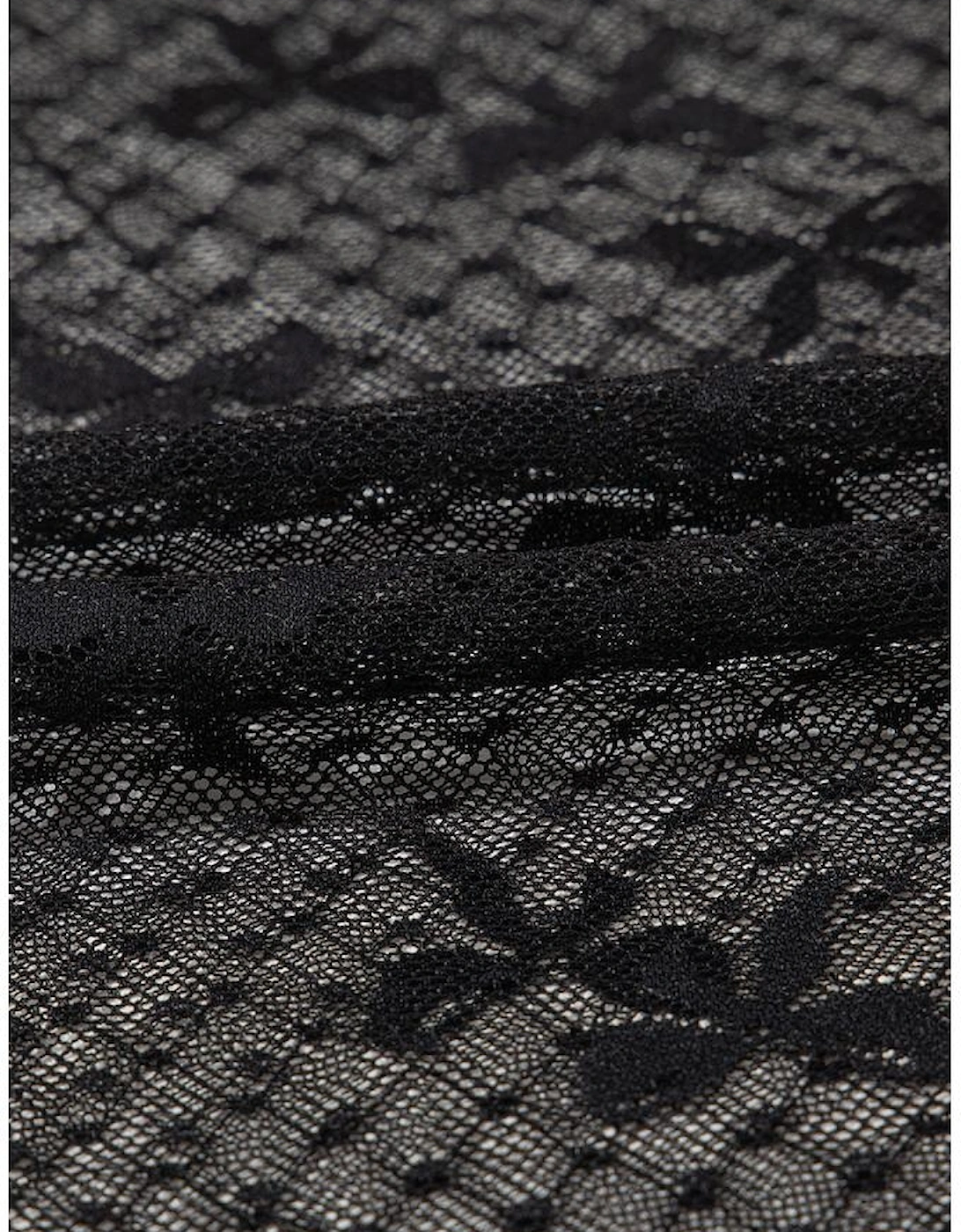 Black Bow Knot Dotted See-through Mesh Patched Slim Fit Blouse