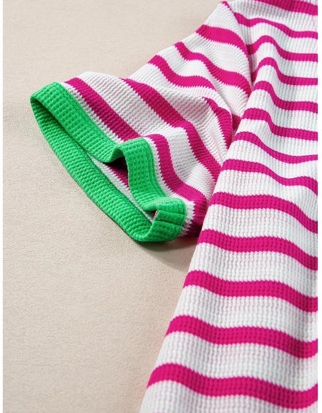 Rose Stripe Contrast Trim Crew Neck Loose Short Sleeve Top