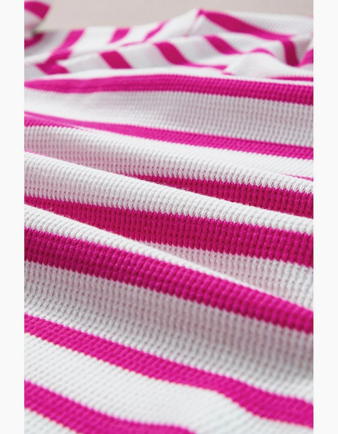 Rose Stripe Contrast Trim Crew Neck Loose Short Sleeve Top