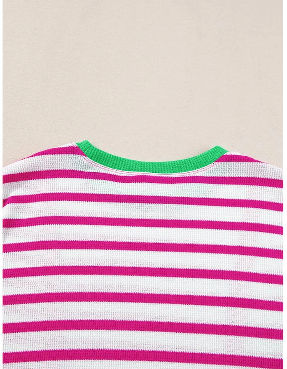 Rose Stripe Contrast Trim Crew Neck Loose Short Sleeve Top