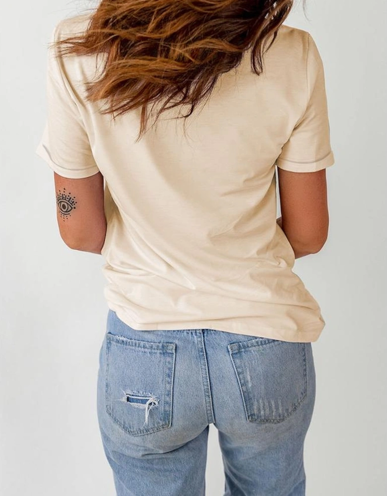 Khaki MOMLIFE Slogan Graphic Crew Neck T Shirt